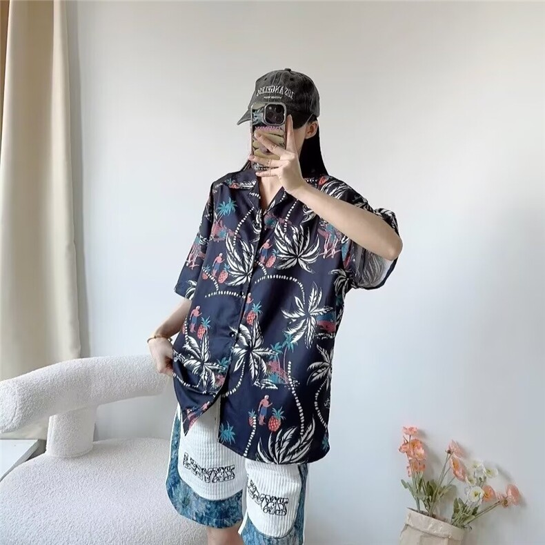 风半袖男女花衬衫水墨画山水系海边户外情侣衬衣外套男CS2547,男装T恤,星座208-5