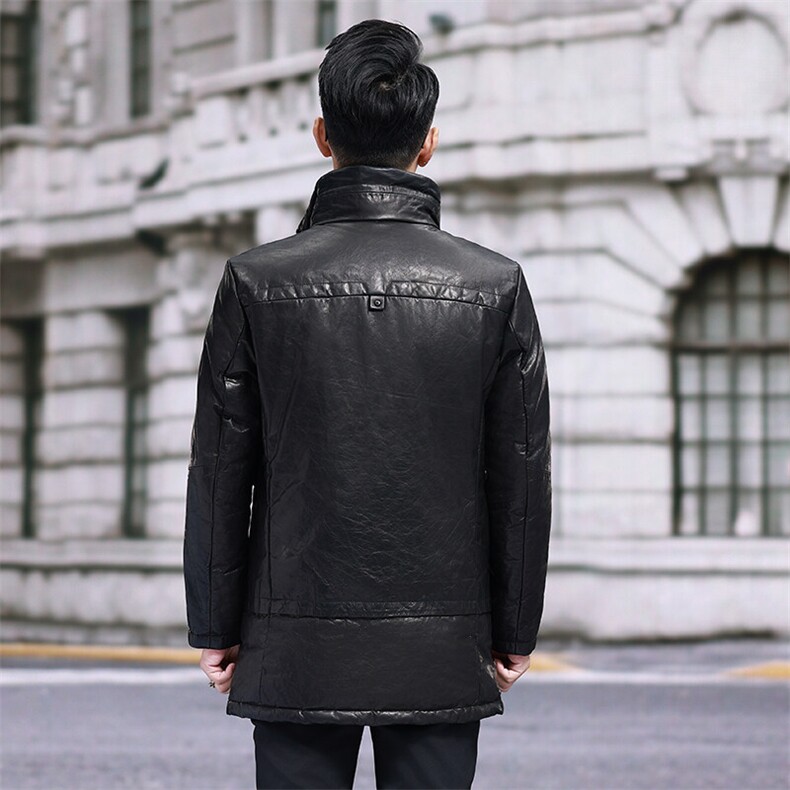冬季新款海宁真皮羽绒服男头层油蜡牛皮外套中长款皮衣韩版男装,男装皮衣,电商B360A（原721A）