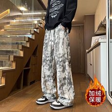 美式高街扎染灯芯绒裤子男直筒宽松抽绳运动裤子渐变设计休闲长裤，女装休闲裤，星座1013-1
