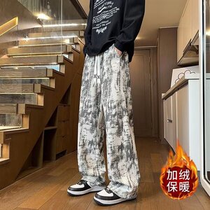 美式高街扎染灯芯绒裤子男直筒宽松抽绳运动裤子渐变设计休闲长裤图片