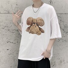 韩系简约原创小熊印花短袖T恤大码宽松男潮517A-1-T913-P28控38，男装T恤，星座517A-1