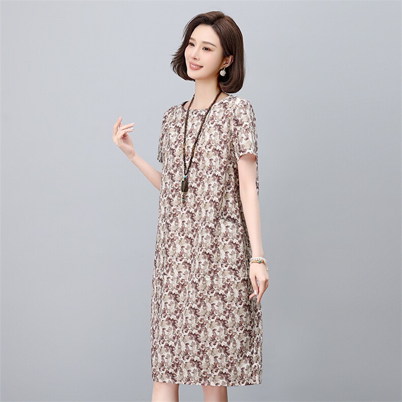 现货2025年夏季时尚减龄印花文艺优雅连衣裙,女装连衣裙,依恋蒂丝
