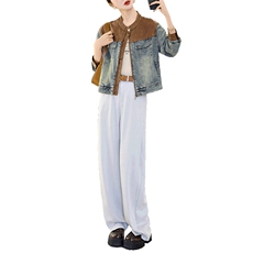 复古拼接牛仔外套女2025春秋新款韩版宽松小个子休闲短款夹克上衣，女装套装/套裙，潮流依族