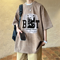 ！2023夏季男士短袖T恤复古潮牌纯棉水洗雪花半袖XT109P35，男装T恤，电商B220