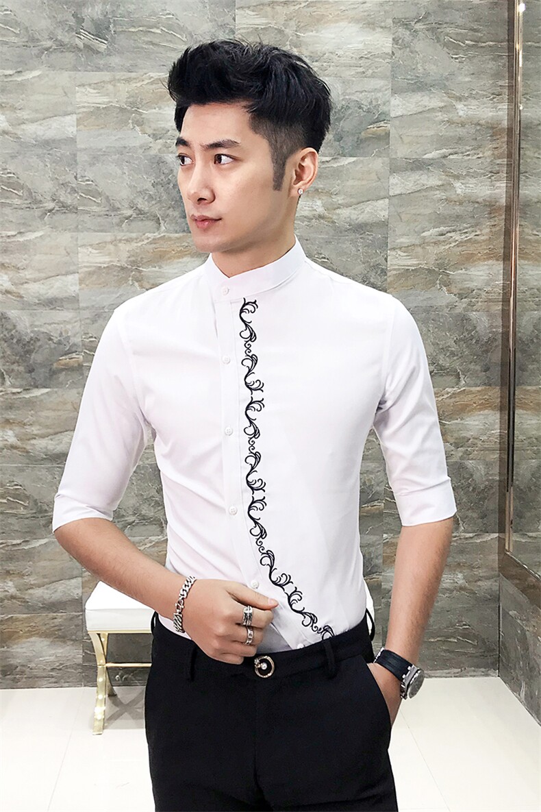 2021春夏新款潮男个性刺绣中袖衬衫夜店发型师衬衣工作服D457,男装衬衫,星座419（原A233）