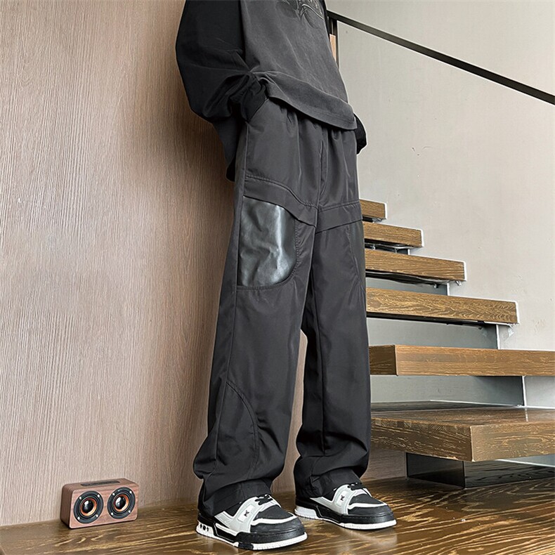 8XL-M春季拼接PU皮冲锋裤男特大码防风防水登山工装裤KZ016P53,男装休闲裤,电商B312