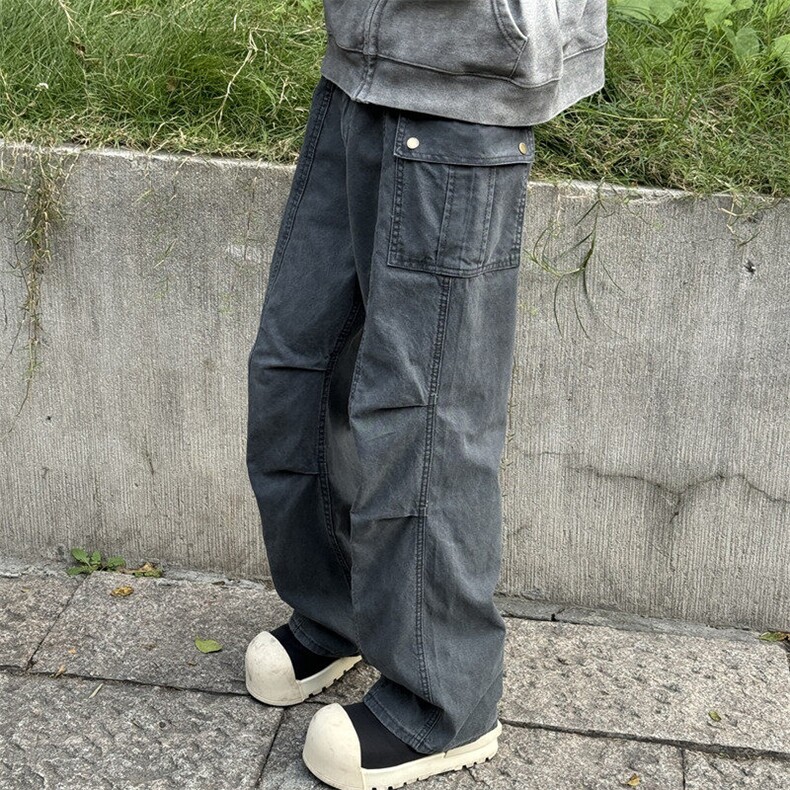 611-3BK0038特价P60美式褶皱微喇叭工装裤3男女宽松休闲裤子,男装休闲裤,星座1218（原611-3）