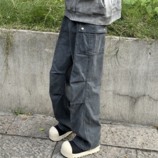 611-3BK0038特价P60美式褶皱微喇叭工装裤3男女宽松休闲裤子，男装休闲裤，星座1218（原611-3）