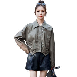 现货不规则皮衣外套女2023年春季新款洋气减龄短款皮夹克潮图片