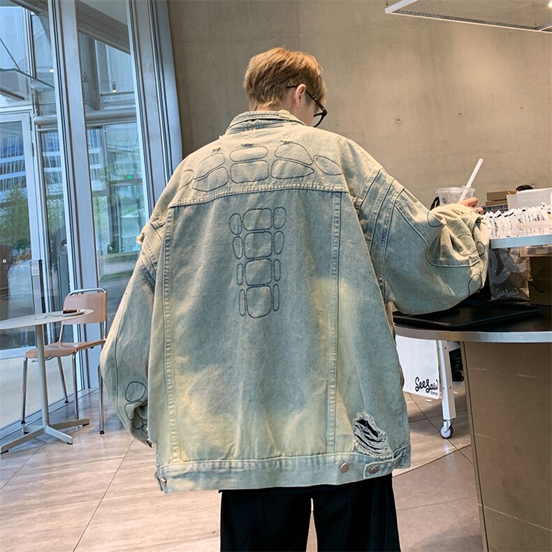 高品质秋款男牛仔夹克机车立体压花破洞潮男外套JK829P100,男装夹克,星座1013-1