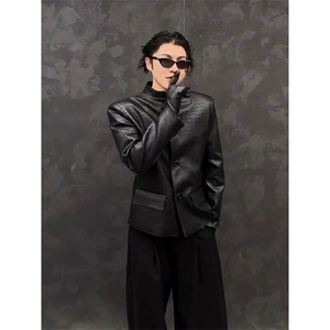 春季新中式男士鳄鱼纹pu皮立领皮夹克西装XZ0089-P125(网图参考图片