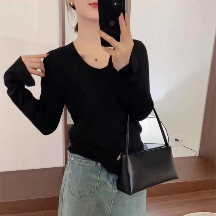秋冬圆领女针织打底衫修身纯色长袖内搭时尚毛衣,针织衫/毛衣,恩泰羊绒