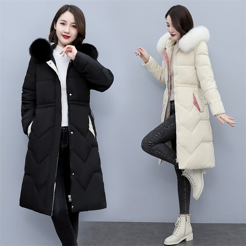 羽绒棉衣棉服女2021年冬季修身加厚长款抽绳街头通勤纯色过膝棉袄,女装棉衣/棉服,多彩