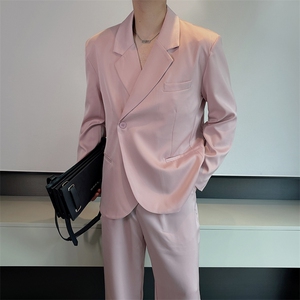 秋季红醋酸潮流轻奢西装男禁欲西服西裤两件套装TZ237-P185图片