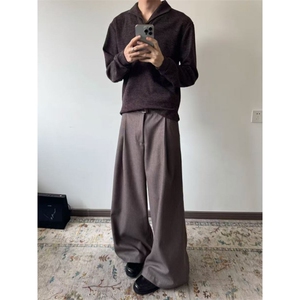 现货~秋季老钱风一片领猫眼宝石扣套头长袖polo衫男~C25231批55图片
