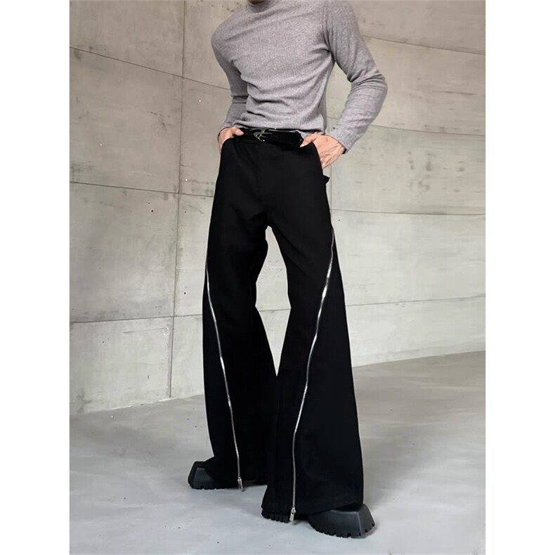 现货~小众解构金属拉链设计感西裤垂坠感微喇休闲裤男K317-特P48，男装西裤，星座1004-3