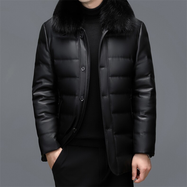 皮衣羽绒服男冬季保暖新款中老年爸爸加厚皮夹克毛领中长款外套图片