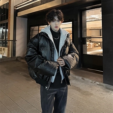 405A美式高街个性连帽设计假两件pu皮棉服MY24920-P158控188，男装棉衣，星座405A