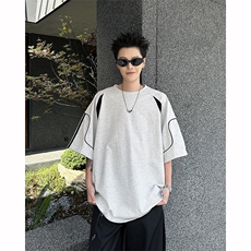 8XL-M美式小众高级感拼接短袖T恤男夏简约百搭宽松纯棉上衣DX336，男装T恤，电商D206-1