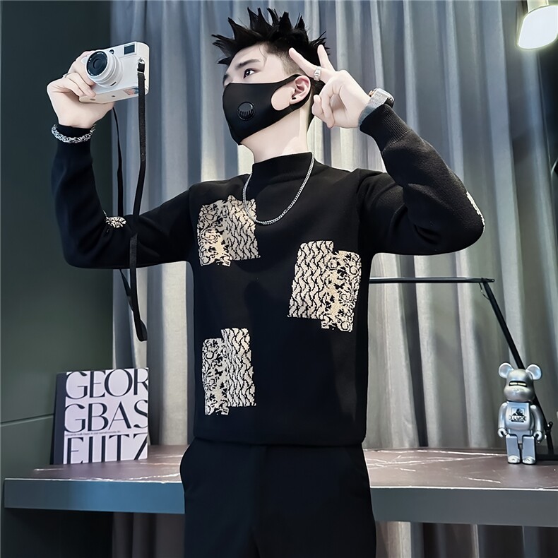高级感撞色方块提花毛衣男社会小伙店主风301C-M104-P78控108,男装针织衫/毛衣,星座301C（原B323）