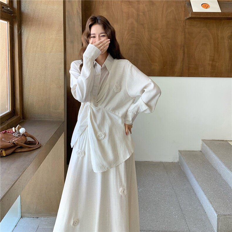大货已出手工花朵衬衣+半身裙两件套套装5757-P155K228,女装套装/套裙,2C332