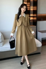 现货2024年秋季新款女时尚潮流气质小香风外套吊带修身连衣裙套装，女装套装/套裙，煊芮熙