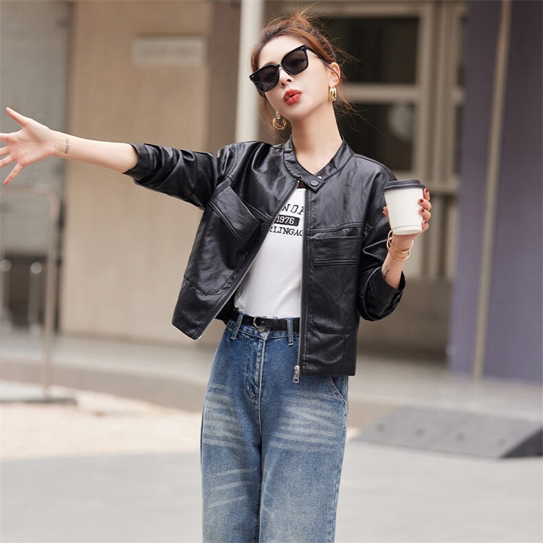 皮衣女外套短款上衣2025春秋季新款洋气显瘦小个子PU皮机车服夹克,女装皮衣,美拉德工厂直营店