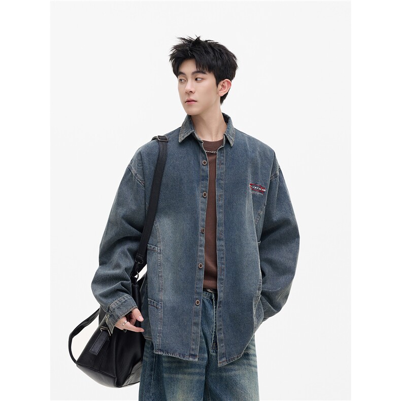 【现货】XZ1218WT4015特价P59字母刺绣解构拼接牛仔衬衫外套,男装衬衫,星座1218（原611-3）