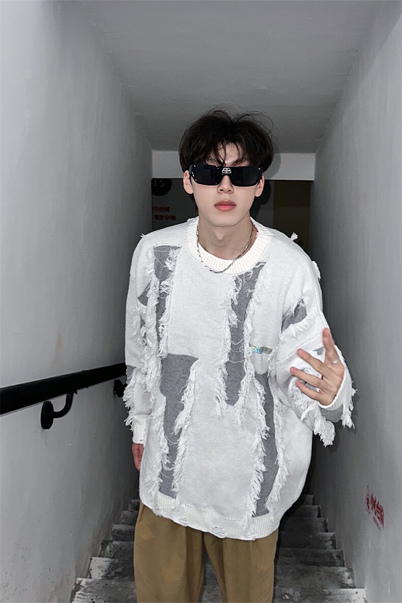 男生新款针织打底衫秋冬宽松慵懒风拼接套头毛衣XZ514-2-MY22-P98,男装T恤,星座514-2(原B239)
