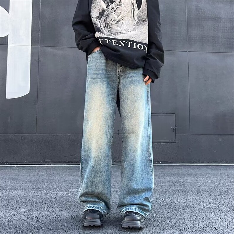 美式复古牛仔裤男款直筒宽松做旧阔腿休闲裤子N5521P43,男装牛仔裤,星座1116-2
