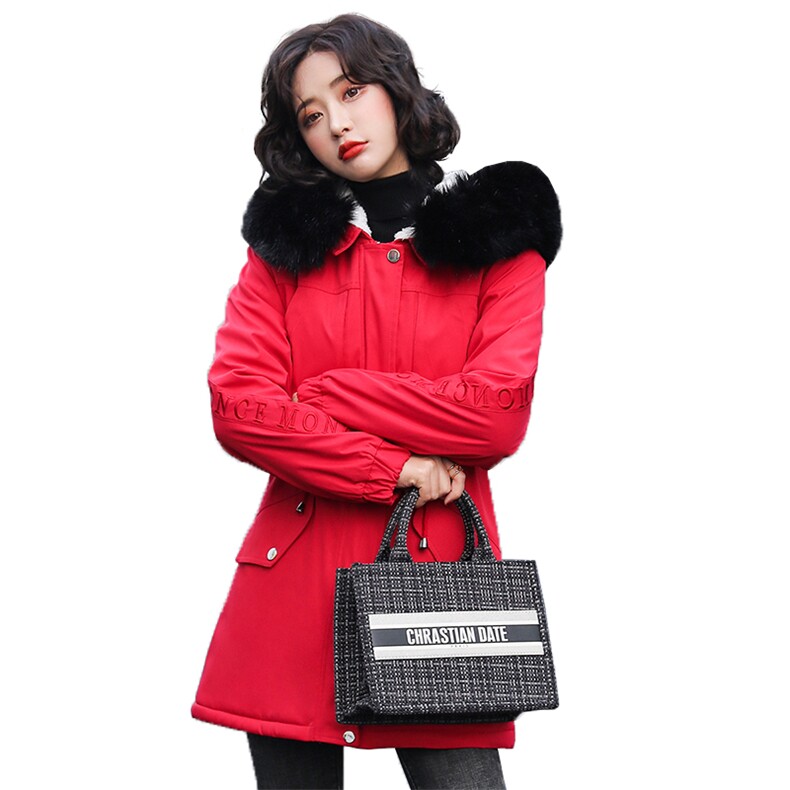 棉衣女中长款大毛领2020年冬新款韩版宽松加厚外套棉袄羽绒棉服潮,女装棉衣/棉服,依恋蒂丝