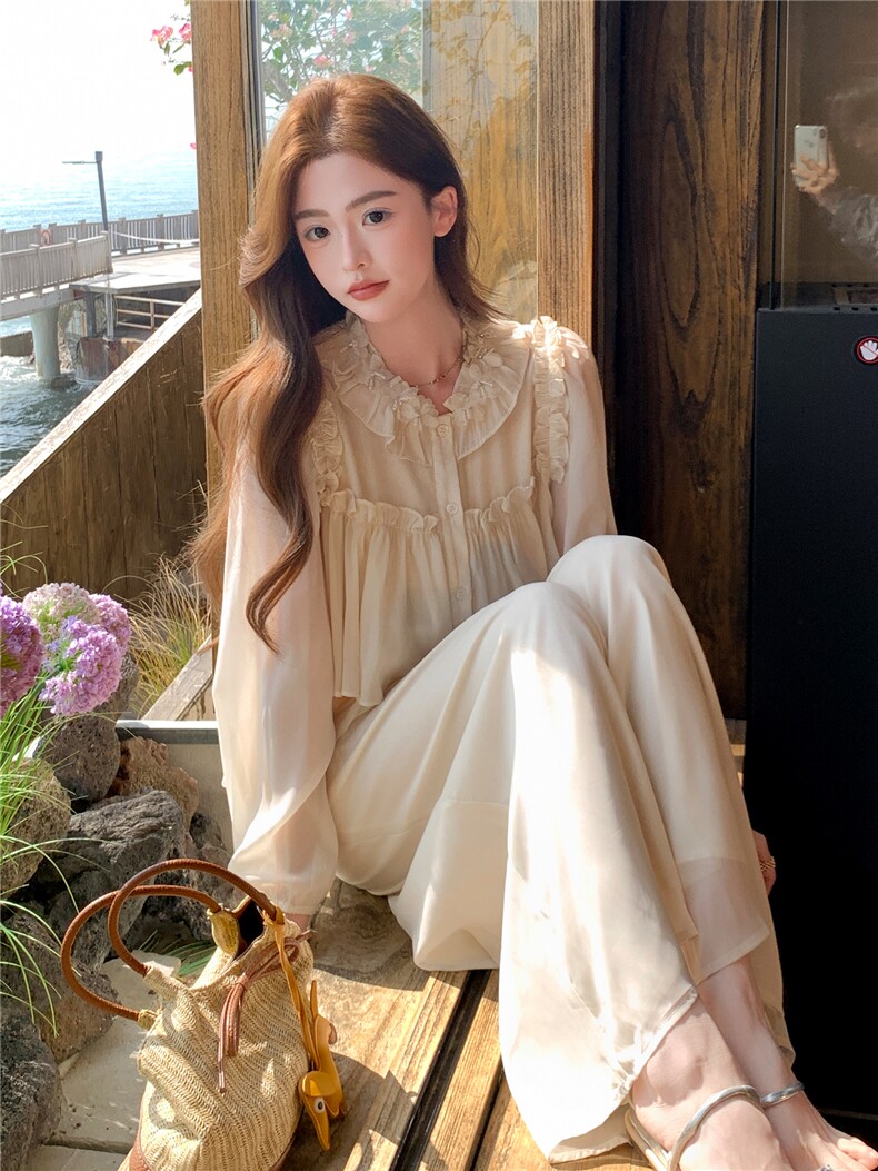 法式温柔风气质套装女2026夏季新款轻薄长袖防晒衬衫阔腿裤两件套,女装套装/套裙,衣秀之家