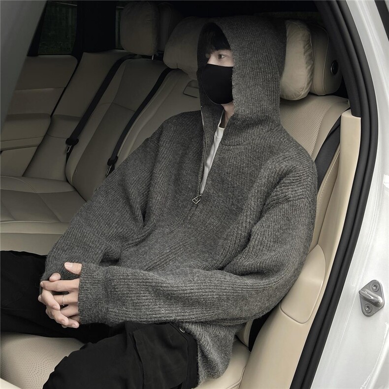 秋冬季ins潮流针织衫连帽开衫毛衣男港风外穿线衣M1060-P60,男装针织衫/毛衣,电商D202
