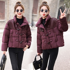 重工PU蛋白皮拼接加厚羽绒服外套女装2025冬季新款女宽松减龄上衣，女装羽绒服，意芙