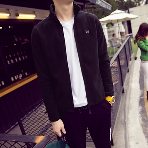 男士时尚摇粒绒开衫卫衣男2021秋冬新款立领休闲抓绒潮流外套P40图片