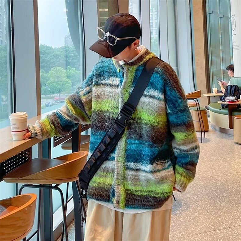 复古小香风扎染渐变条纹针织毛衣开衫慵懒风宽松外套AM321-P68图片