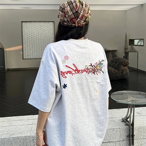 万针全刺绣工艺抖音得物高品质260克重磅纯棉双纱美式高街短袖T恤图片