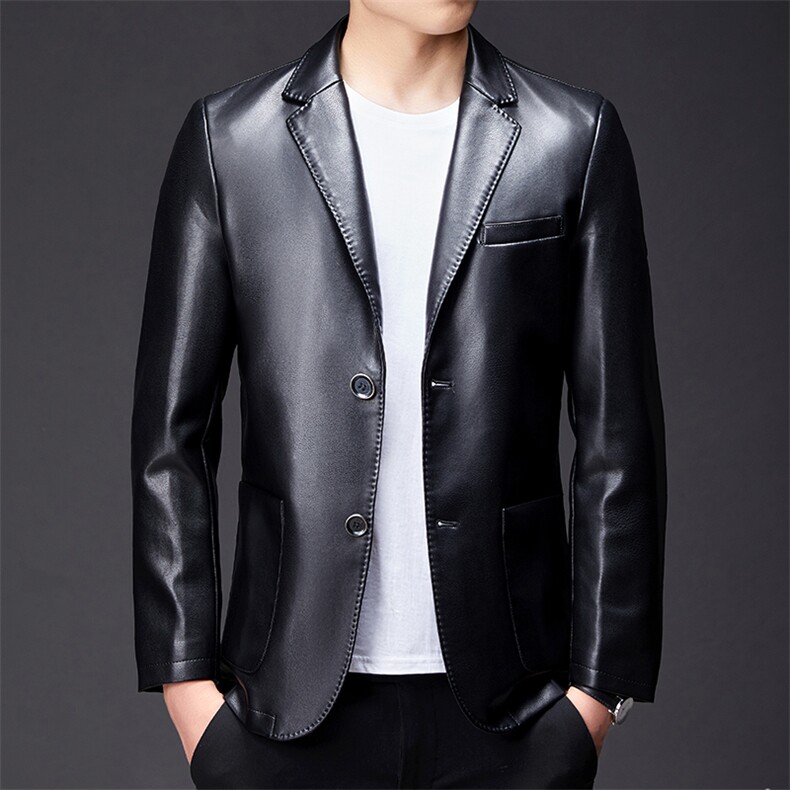 时尚皮衣男士西装外套秋季新款潮牌休闲上衣服西装领机车皮夹克男，男装皮衣，电商B212（原钱塘6029）