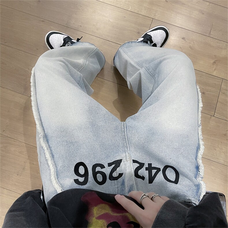 直筒牛仔裤男ins高级感时髦小众阔腿裤N08110-P45,男装牛仔裤,星座308B-1