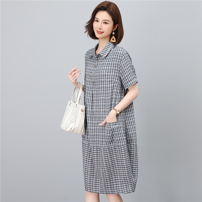 高端棉麻连衣裙女2026夏季新款宽松休闲中年妈妈薄款裙子,女装连衣裙,独衣靓
