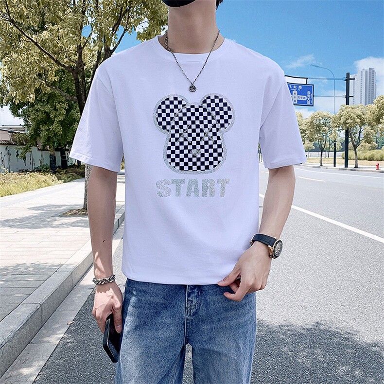 绿色2022精神小伙修身男士潮流短袖T恤社会t6615-P45控68,男装T恤,电商A108