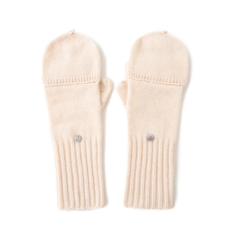 2025年新款百搭女士翻帽双股加厚保暖半指手套，手套，轩妮羊绒