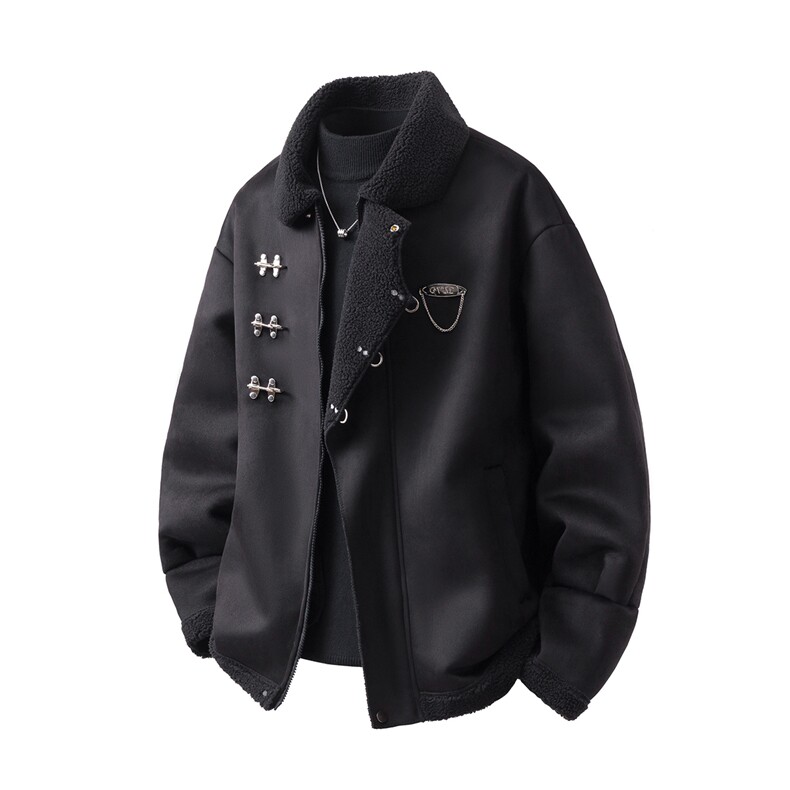 翻领麂皮绒羊羔毛金属飞机扣大码M-5XL棉衣男YG77108P135控178，男装棉衣，星座227-7