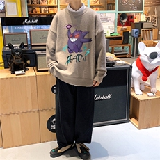 1港风圆领中性情侣潮流大码M-5XL印花加厚毛衣男7633P48加绒P55，男装针织衫/毛衣，星座226-2