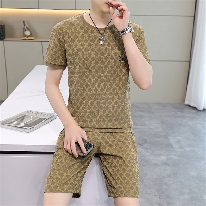 时尚休闲男装夏季新款短袖T恤polo衫中年翻领薄款半袖体恤男套装，男装休闲套装，电商B212（原钱塘6029）