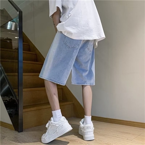 渐变牛仔短裤男夏季美式复古炸街痞帅宽松休闲五分裤DK01632-P38图片