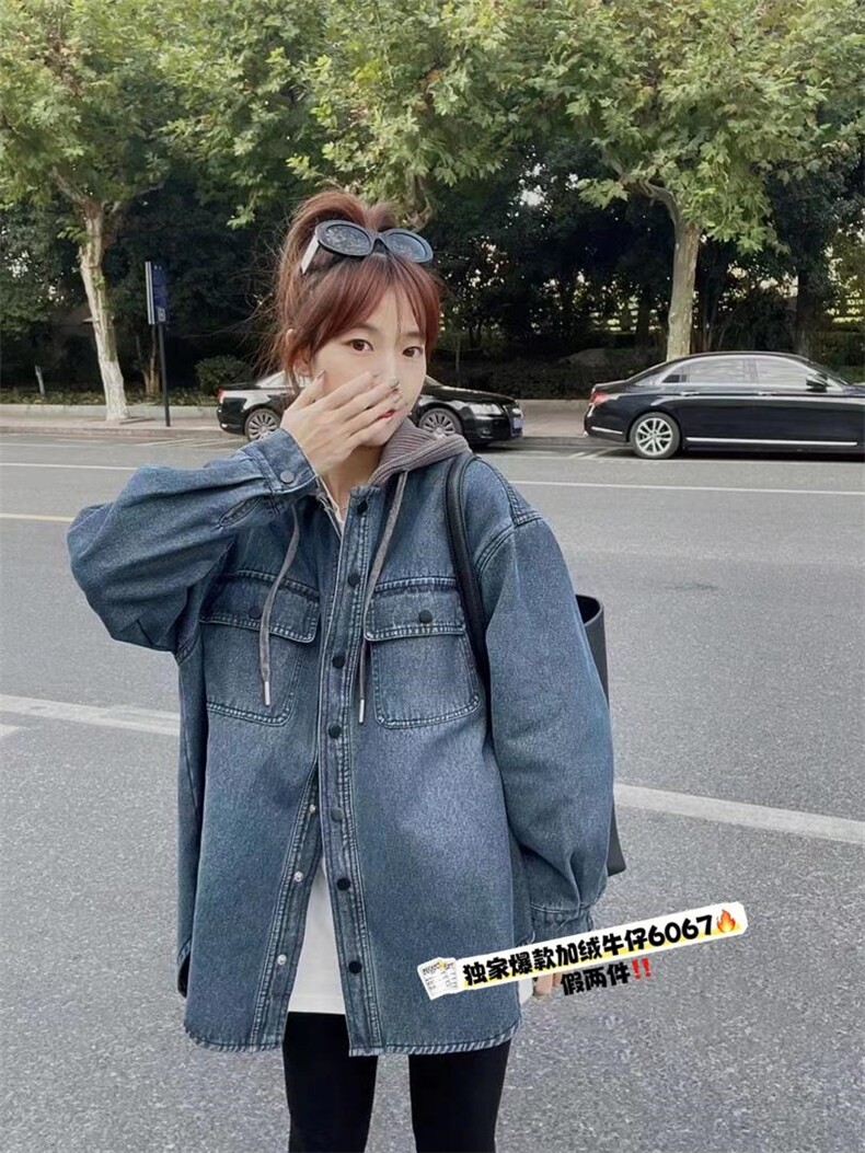 连帽牛仔加绒外套，其它，一杭