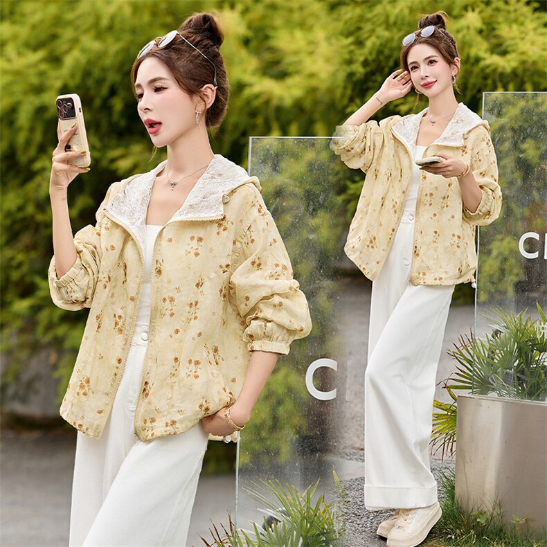 现货2025夏装新款新中式印花防晒衣外套,女装防晒衣,依万里