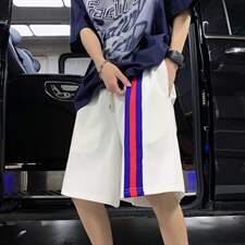 织带拼接休闲短裤男ins港风夏季运动中裤百搭五分裤K3331-P26，男装休闲裤，星座512-2