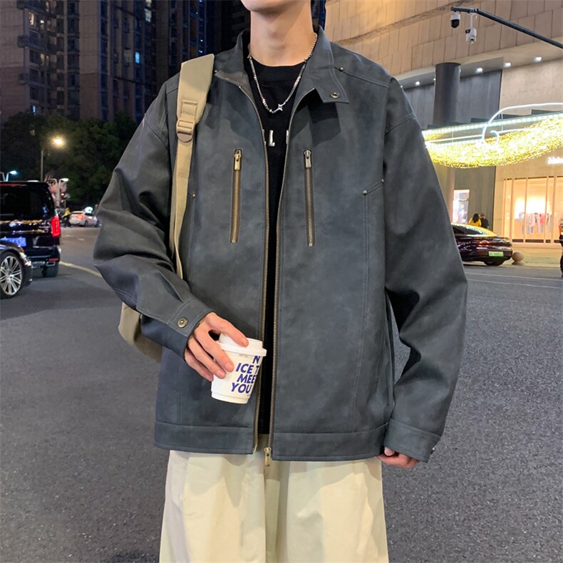 夜景机动皮衣美式潮牌骑行服皮夹克外套光板二开A406JK193特P85,男装夹克,星座309（原A406）